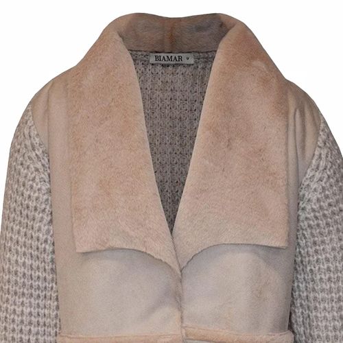 Casaco Feminino Biamar Tricot Recortes com Pele Bege Claro