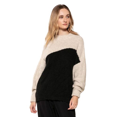 Blusa Feminina Biamar Tricot Punhos Dobrados Bicolor Preto/B