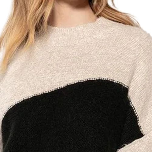 Blusa Feminina Biamar Tricot Punhos Dobrados Bicolor Preto/B