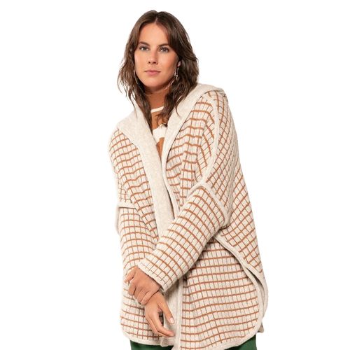 Casaco Feminino Biamar Tricot Reversível Capuz Bege/Caramelo