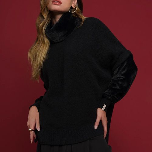 Blusa Feminina Biamar Tricot Gola Removível de Pele Preto