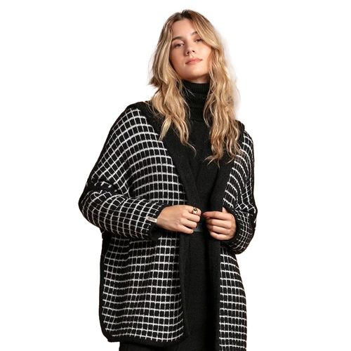 Casaco Feminino Biamar Tricot Reversível Capuz Preto/Branco