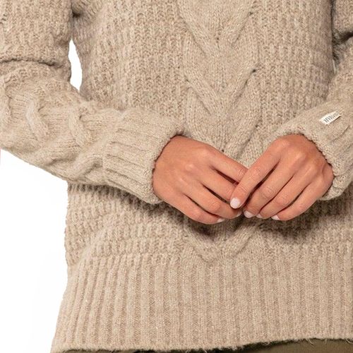 Blusa Feminina Biamar Tricot com Trança Punho Dobrado Bege