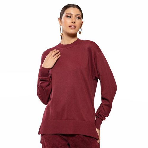 Blusa Feminina Biamar Mullet com Fendas Bordô