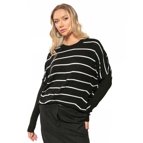 Blusa Feminina Biamar Tricot Mullet com Listras Preto