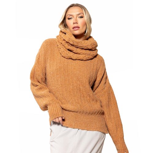 Blusa Feminina Biamar Tricot Mullet  Gola Removível Caramelo