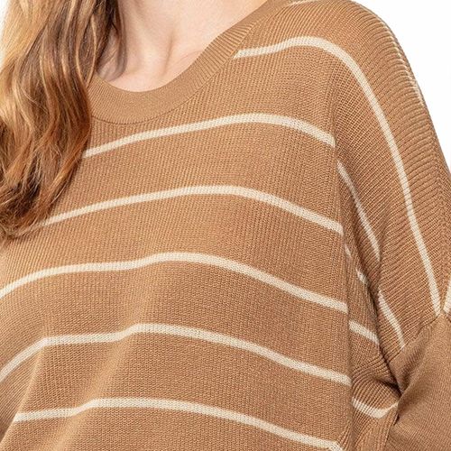 Blusa Feminina Biamar Tricot Mullet com Listras Bege Escuro