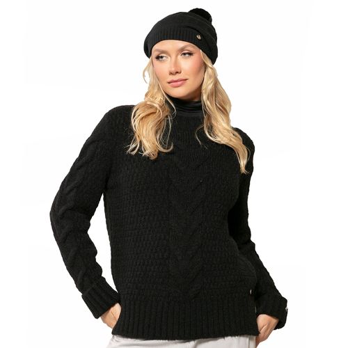 Blusa Feminina Biamar Tricot com Trança Punho Dobrado Preto