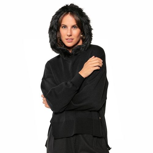 Blusa Feminina Biamar Mullet com Capuz Preto