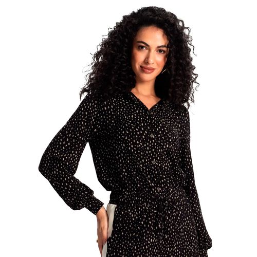 Blusa Feminina Rovitex Estampada Botões Preto