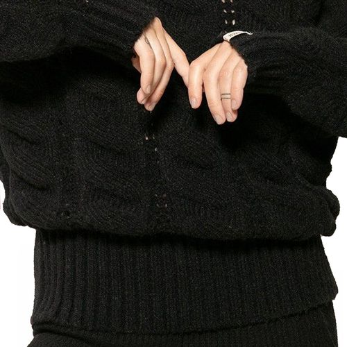 Blusa Feminina Biamar Tricot Tranças e Pontos Vazados Preto