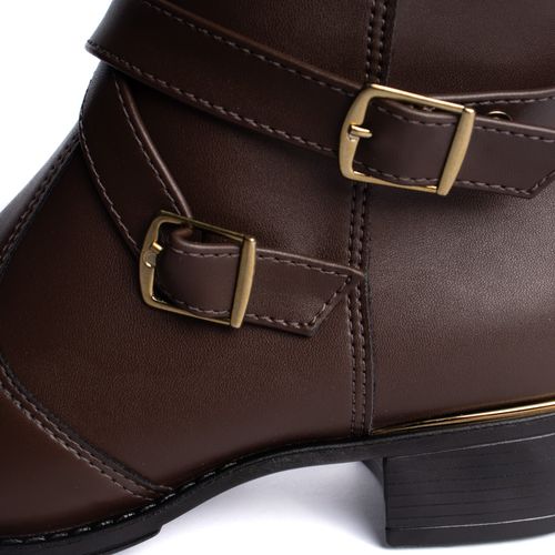 Bota Feminina Beira Rio Cano Curto com Fivelas Marrom Escuro