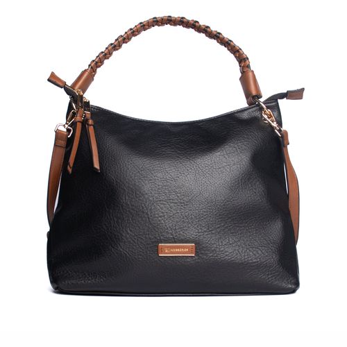 Bolsa Feminina WJ Tiracolo Grande Trançada Preto/Caramelo