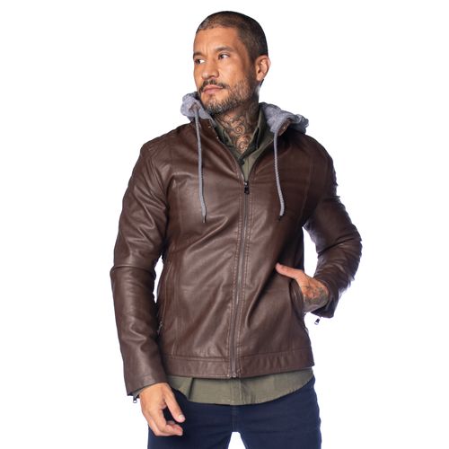 Jaqueta Masculina Broken Rules Perfecto Capuz Peluciada Café