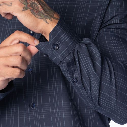 Camisa Masculina Pitt Slim Fit Quadriculada Toque Suave Petróleo