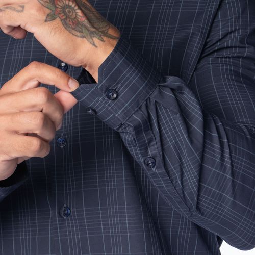 Camisa Masculina Pitt Slim Fit Quadriculada Toque Suave Petróleo
