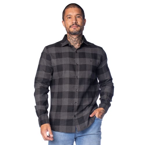 Camisa Masculina Pitt Slim Fit Xadrez Toque Suave Preto