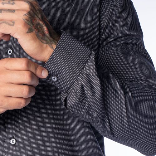 Camisa Masculina Amil Slim Padrão Micro Pontos Preto/Branco