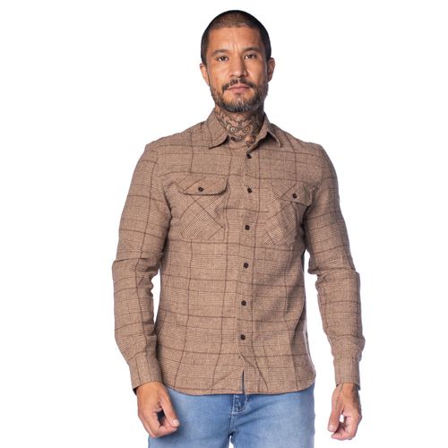 Camisa Masculina Dixie Flanela Xadrez Caimento Ajustado Marrom