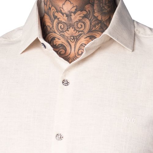 Camisa Masculina Pitt Jeans Slim Fit Tecido Leve Bege