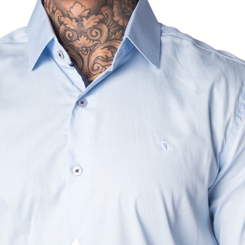 Camisa Masculina Amil Slim Detalhe Fechamento Azul Claro