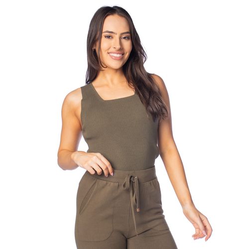 Regata Feminina Biamar Tricot Decote Quadrado Verde Escuro