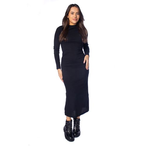 Vestido Midi Feminino Feliny Fenda Lateral Preto
