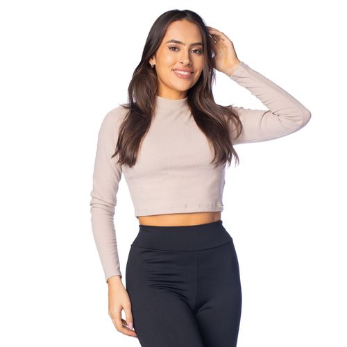 Blusa Cropped Feminina Feliny Logo Metalizado Nude