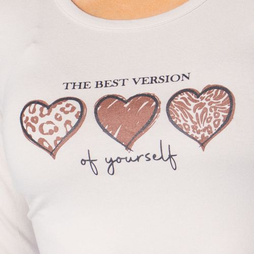 Blusa Feminina Feliny Manga Longa Coração Off White