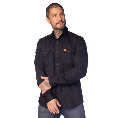 Camisa Masculina Amil Slim Scorpion Detalhe Marrom Preto