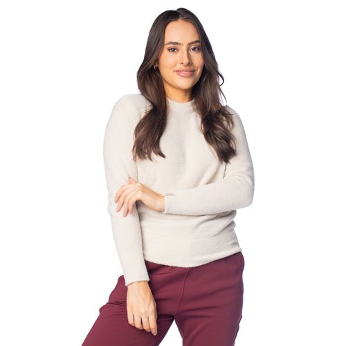 Blusa Feminina Biamar Tricô Fio Pluma Bege Claro