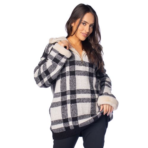 Blusa Feminina Biamar Tricot Pelo e Cordão Bege/Preto