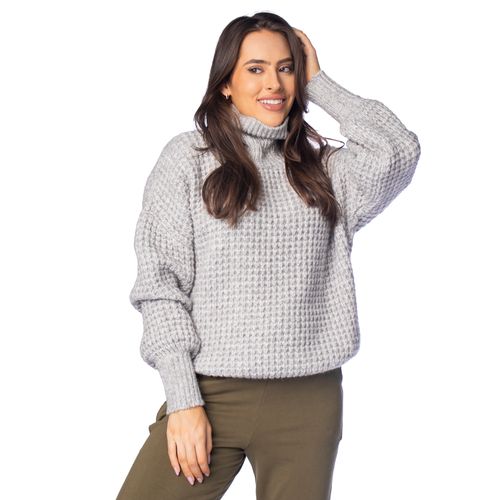 Blusa Feminina Biamar Tricot Gola Alta Cinza Claro