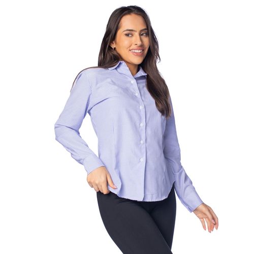 Camisa Feminina Milani Listras Algodão Azul/Branco