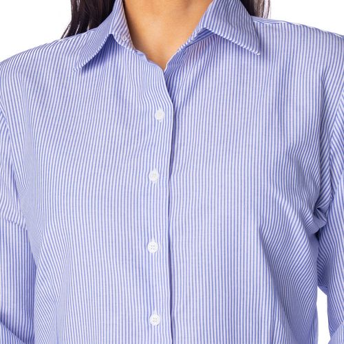 Camisa Feminina Milani Listras Algodão Azul/Branco