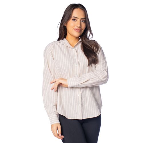 Camisa Feminina Milani Listras Algodão Bege/Branco