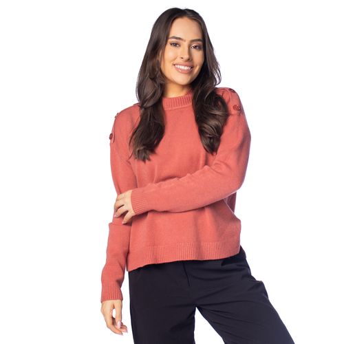 Blusa Feminina Mochine Tricot Botão Ombro Telha
