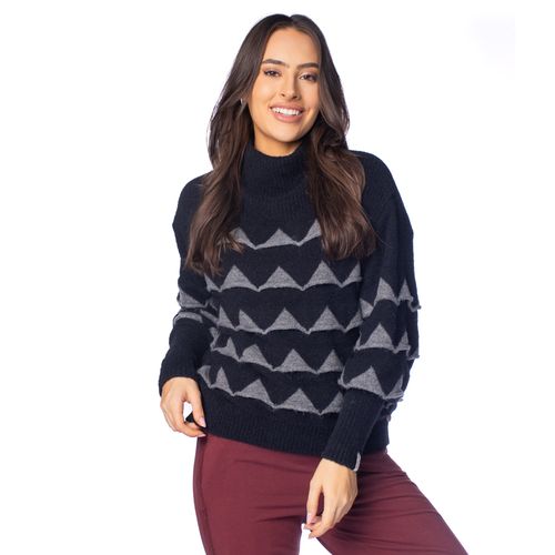 Blusa Feminina Biamar Tricot Triângulos Preto/Cinza