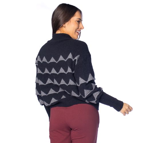 Blusa Feminina Biamar Tricot Triângulos Preto/Cinza