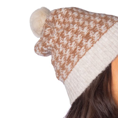 Touca Feminina Biamar Tricot Pompom Bege/Caramelo