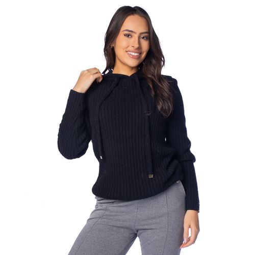 Blusa Feminina Biamar Tricot Capuz Preto