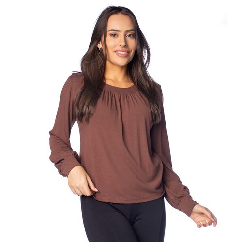 Blusa Cropped Feminina Giraffe Plissada Marrom