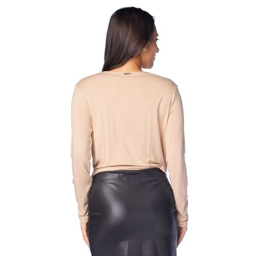 Blusa Cropped Feminina Giraffe Decote Drapeado Bege