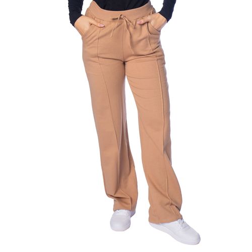 Calça Feminina Feliny Wide Leg Frisos Frontais Caramelo