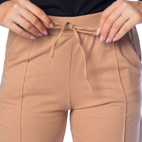 Calça Feminina Feliny Wide Leg Frisos Frontais Caramelo