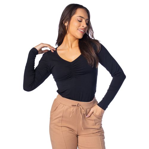 Blusa Cropped Feminina Feliny Decote V Drapeado Preto