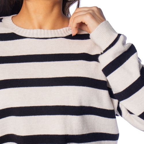 Blusa Tricot Feminina Mochine Listrada Bege/Preto