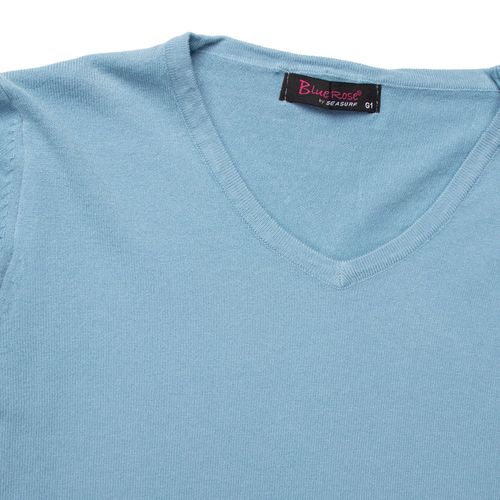 Suéter Feminino Sea Surf Plus Size Gola V Azul Claro