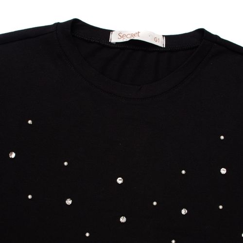 Blusa Feminina Rovitex Plus Size Pedrarias Brilhosas Malha Preta