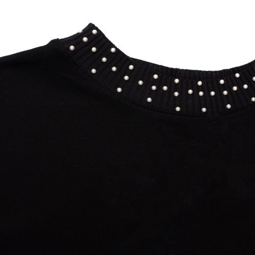 Blusão Feminino Secret Glam Plus Size Gola Pérola Preto